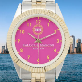 Personalized couple names monogram pink and yellow 腕時計