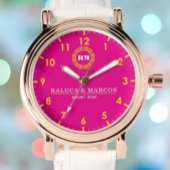 Personalized couple names monogram pink and yellow 腕時計