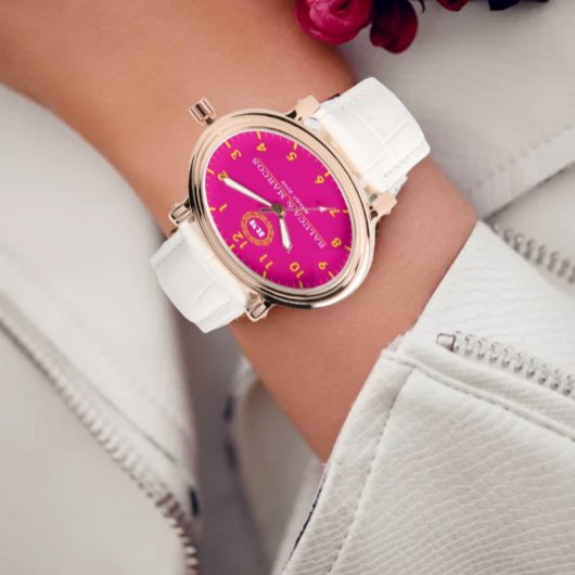 Personalized couple names monogram pink and yellow 腕時計