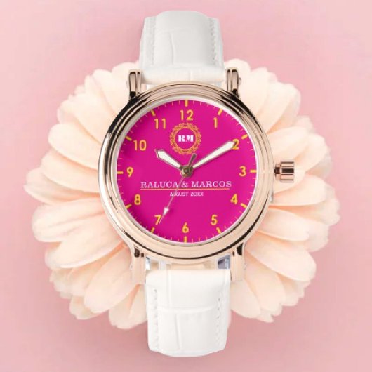 Personalized couple names monogram pink and yellow 腕時計