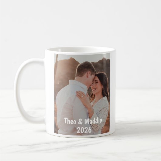 Personalized Couple Photo Mug with Names & Year コーヒーマグカップ (左)