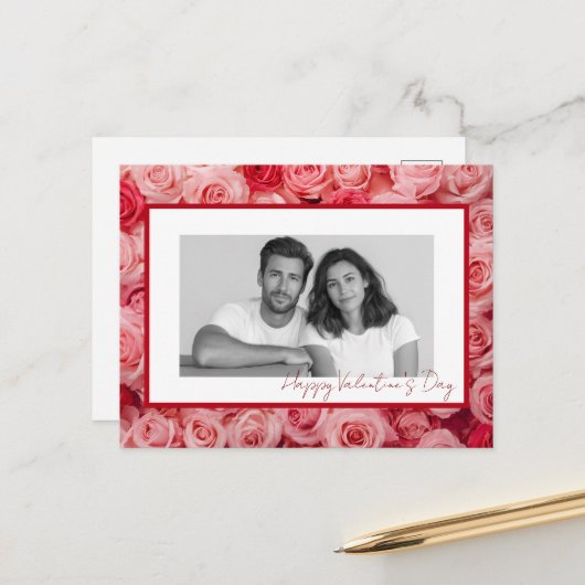 Personalized Couple Photo Valentine Roses Card ポストカード (正面/裏面インサイチュ)