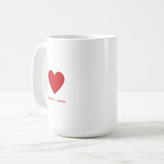 Personalized Couples Modern Minimal Red Heart コーヒーマグカップ (正面左)