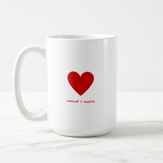 Personalized Couples Modern Minimal Red Heart コーヒーマグカップ (左)