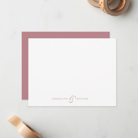 Personalized Couples Stationery Dusty Rose ノートカード (正面/裏面インサイチュ)