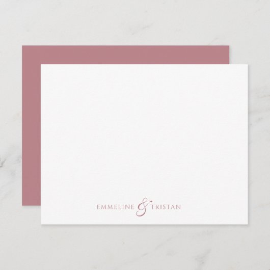 Personalized Couples Stationery Dusty Rose ノートカード (正面/裏面)