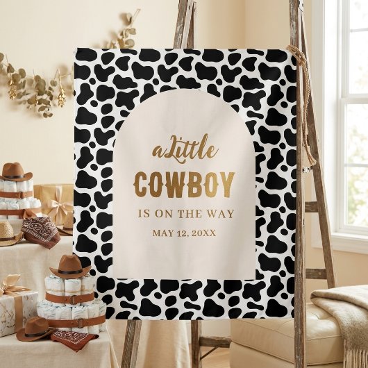 Personalized Cow Print Banner for First Rodeo タペストリー