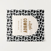 Personalized Cow Print Banner for First Rodeo タペストリー (正面(横))