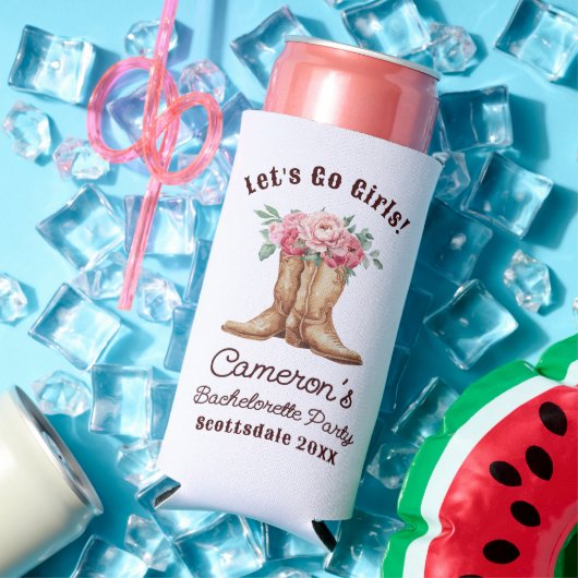 Personalized Cowgirl Boots and Floral Bachelorette スリム缶クーラー (インサイチュ 夏)