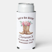 Personalized Cowgirl Boots and Floral Bachelorette スリム缶クーラー (Seltzer正面)
