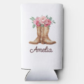 Personalized Cowgirl Boots and Floral Bachelorette スリム缶クーラー (裏面)