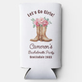 Personalized Cowgirl Boots and Floral Bachelorette スリム缶クーラー (正面)
