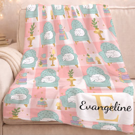 Personalized Cozy Aesthetic Cat Pattern Girl Pink フリースブランケット