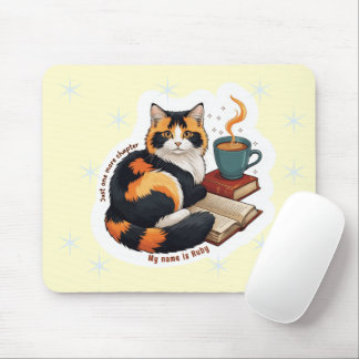 Personalized Cozy Calico Cat Reading Mousepad マウスパッド