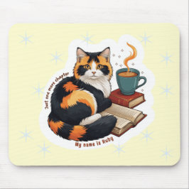 Personalized Cozy Calico Cat Reading Mousepad マウスパッド