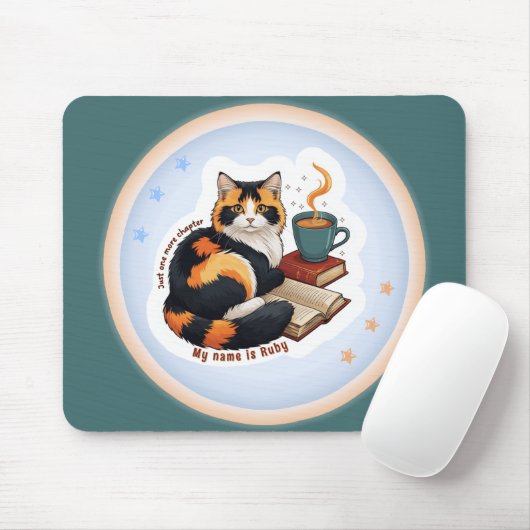 Personalized Cozy Calico Cat Teal Mouse Pad マウスパッド (マウス)