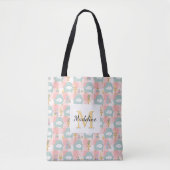 Personalized Cozy Cat & Book Tote Bag Girly Pink トートバッグ (正面)