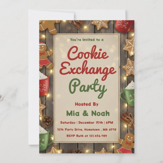 Personalized Cozy Christmas Cookie Exchange Party 招待状 (正面)