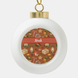 Personalized Cozy Christmas Name Ceramic Ball Orna セラミックボールオーナメント