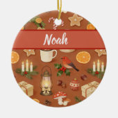 Personalized Cozy Christmas Name Ornament, Rustic セラミックオーナメント (正面)