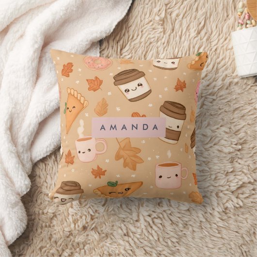 Personalized Cozy Fall  Autumn Pumpkin Pie Coffee  クッション (ブランケット)