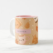 Personalized Cozy Fall  Autumn Pumpkin Pie Coffee  ツートーンマグカップ (正面左)