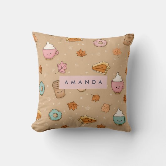 Personalized Cozy Fall Autumn Pumpkin Pie Donut クッション (正面)