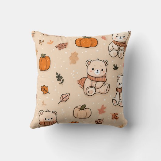 Personalized Cozy Fall Autumn Pumpkin & Teddy Bear クッション (裏面)