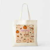 Personalized Cozy Fall Autumn Pumpkin & Teddy Bear トートバッグ (正面)