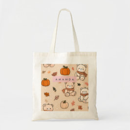 Personalized Cozy Fall Autumn Pumpkin & Teddy Bear トートバッグ