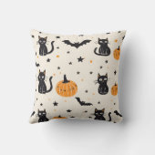 Personalized Cozy Fall Halloween Black Cat Pumpkin クッション (裏面)