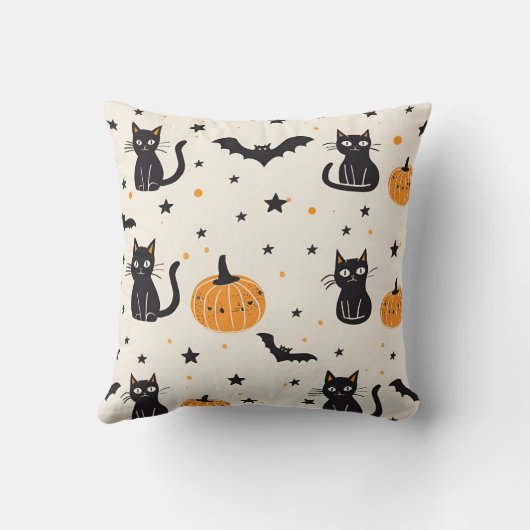 Personalized Cozy Fall Halloween Black Cat Pumpkin クッション (裏面)