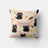 Personalized Cozy Fall Halloween Cute Black Cat クッション (正面)