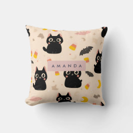 Personalized Cozy Fall Halloween Cute Black Cat  クッション