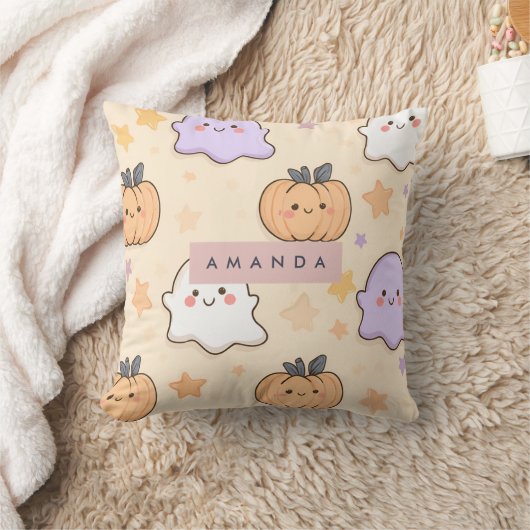 Personalized Cozy Fall Halloween Ghost Pumpkin クッション (ブランケット)