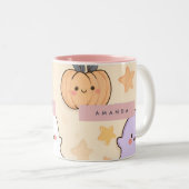 Personalized Cozy Fall Halloween Ghost Pumpkin  ツートーンマグカップ (正面右)