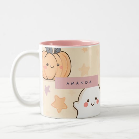 Personalized Cozy Fall Halloween Ghost Pumpkin  ツートーンマグカップ (左)
