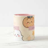 Personalized Cozy Fall Halloween Ghost Pumpkin  ツートーンマグカップ (中央)