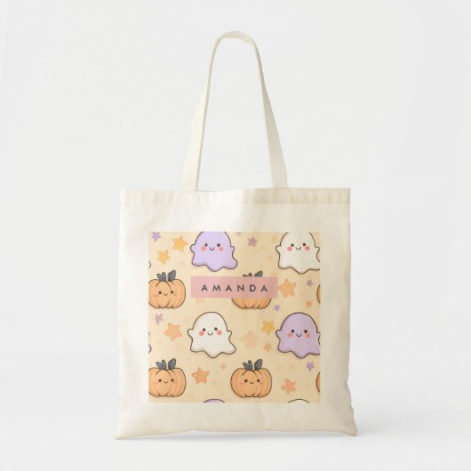 Personalized Cozy Fall Halloween Ghost Pumpkin  トートバッグ (正面)