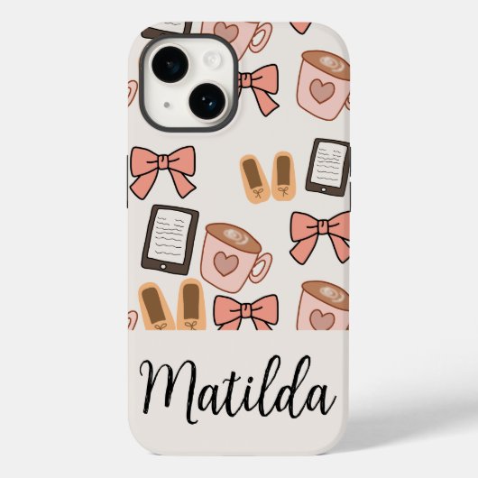 Personalized cozy Girly Bows & Coffee Pattern Case-Mate iPhoneケース (裏面)
