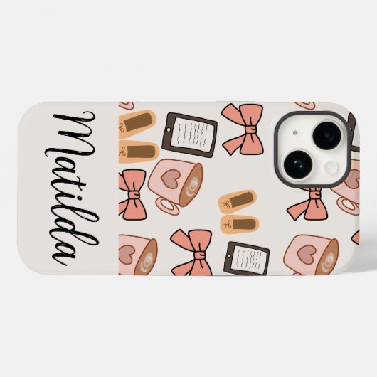 Personalized cozy Girly Bows & Coffee Pattern Case-Mate iPhoneケース (裏面 (横))