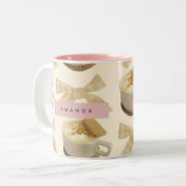 Personalized Cozy Latte & Gingham Bow Pattern ツートーンマグカップ (正面左)