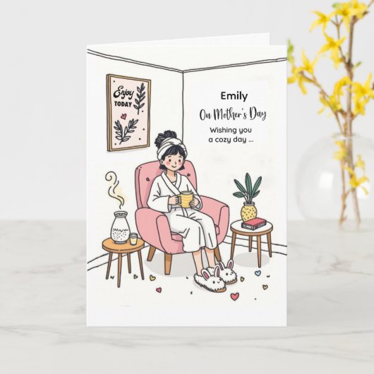 Personalized Cozy Mom Gift Cute Relaxing Self Care カード (黄色い花)