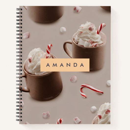 Personalized Cozy Peppermint Hot Chocolate Pattern ノートブック (正面)
