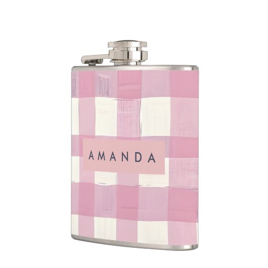 Personalized Cozy Pink Checkered Design フラスク (左)
