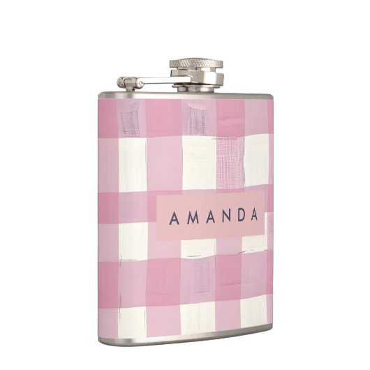 Personalized Cozy Pink Checkered Design フラスク (右)