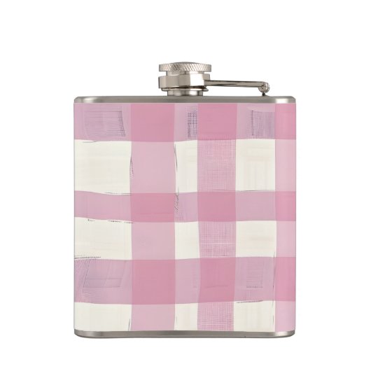 Personalized Cozy Pink Checkered Design フラスク (裏面)