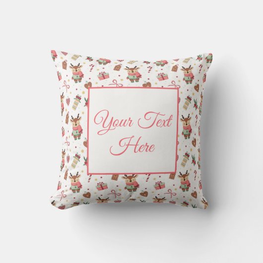 Personalized Cozy Reindeer Christmas Throw Pillow クッション (正面)