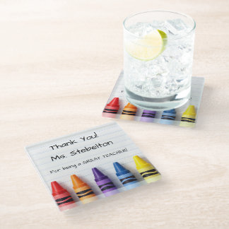 Personalized Crayon Teacher Drink Coaster ガラスコースター