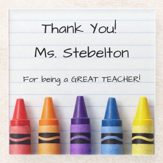 Personalized Crayon Teacher Drink Coaster ガラスコースター (正面)